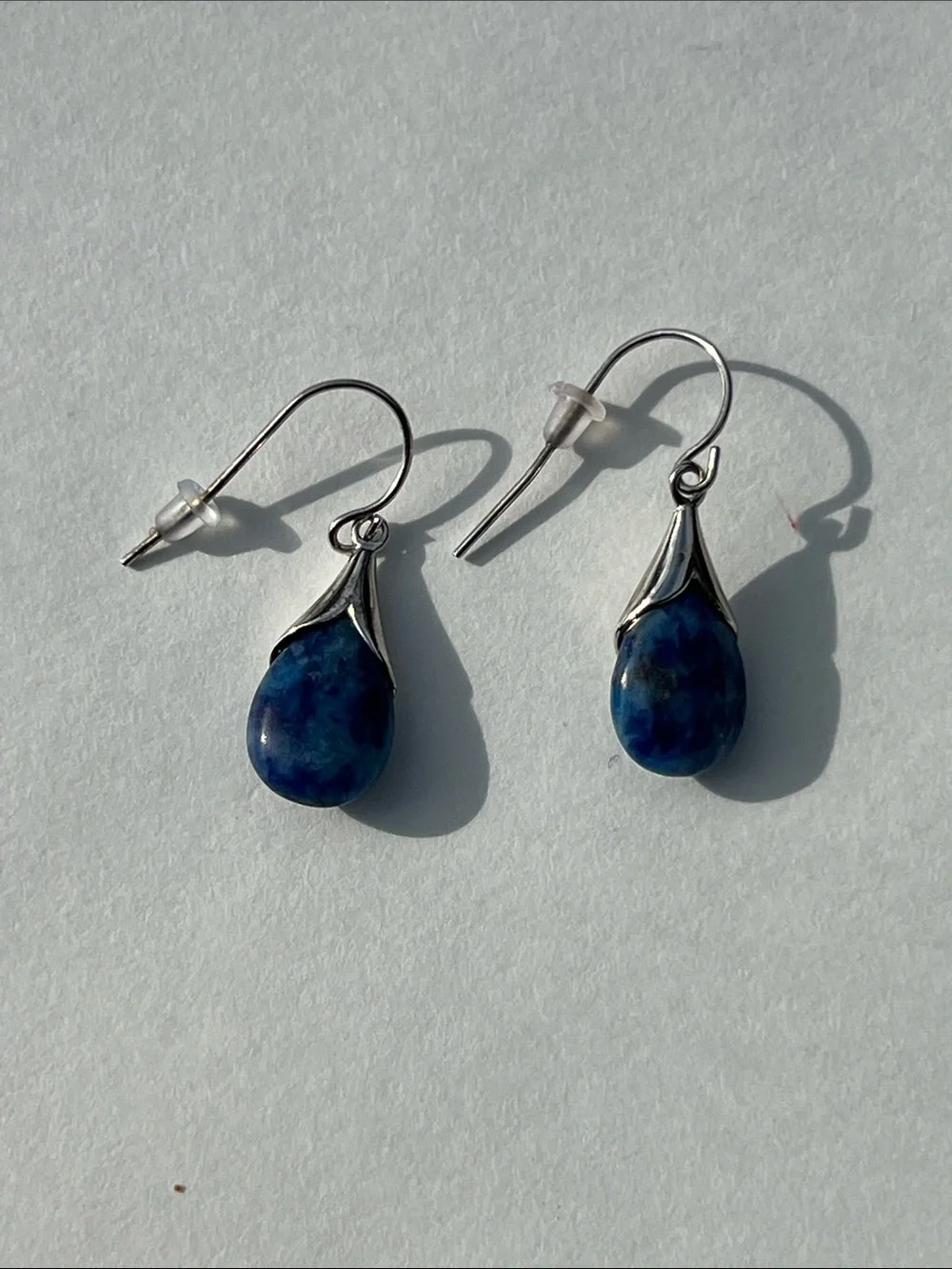 Blue Teardrop Stone Drop Earrings—925 Sterling Silver and Lapis
